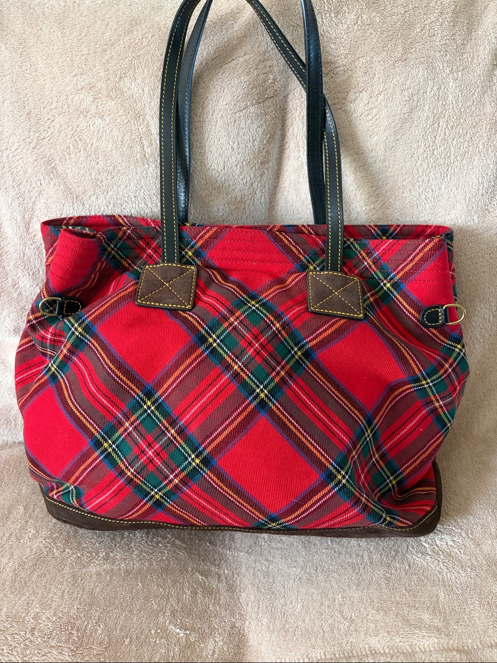 Dooney & Bourke Red Tartan Tote with Black Leather Handles - Picture 2 of 5